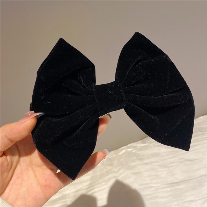 

Элегантные черные заколки для волос с бантами, бархатные однотонные банты, завязанные заколки для волос со стразами, заколки-автоматы для хвостика, винтажные аксессуары для волос для девочек Size fits all