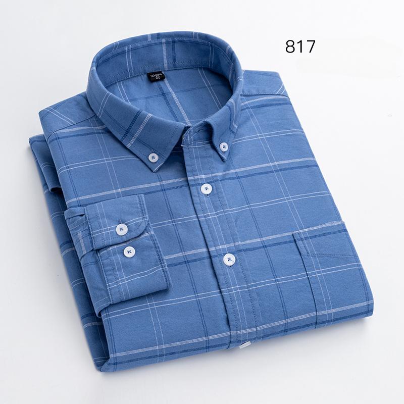 Fashion 100%cotton Casual long-sleeve Shirts for men oxford striped plaid tops slim fit formal shirt white black office clothes