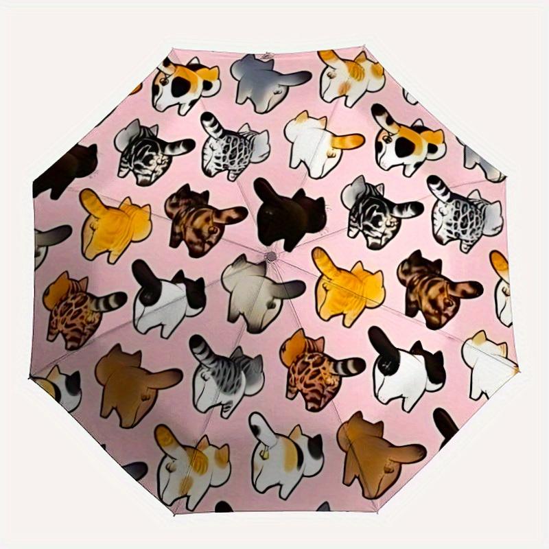 

1pc Cat Butt Pattern Automatic Open/Close Umbrella, Umbrella with cartoon Design, Portable Compact Umbrella for Men & Women, Good Holiday Gi