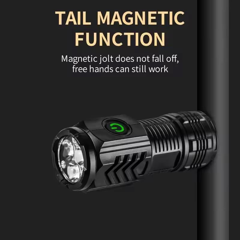 Ultra Powerful Flashlight 3Core LED Mini Tactical Flashlight USB Rechargeable High Power LED Torch With Magnet Hand Lamp Gift