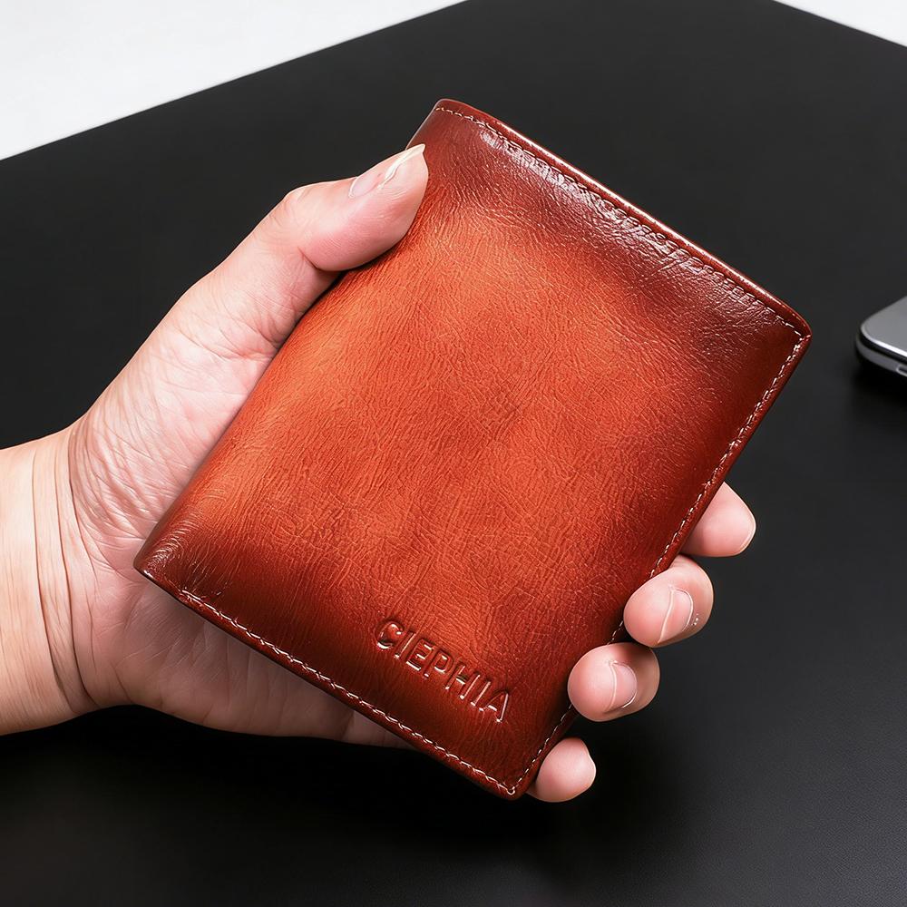 Portafoglio da Uomo Vintage in Pelle di Mucca, 12 Scomparti per Carte Multifunzione con 1 Finestra per Documenti, Tasca Portamonete con Zip, Protezione Blocco RFID Portafoglio in Vera Pelle
