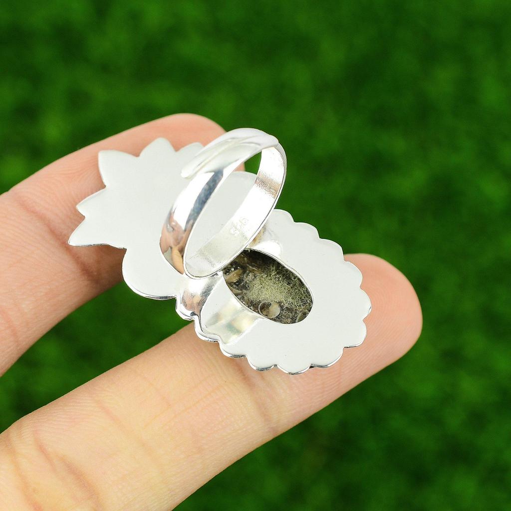 Turritella Agate Stone Sterling Silver Engagement Unique Statement Ring Jewelry