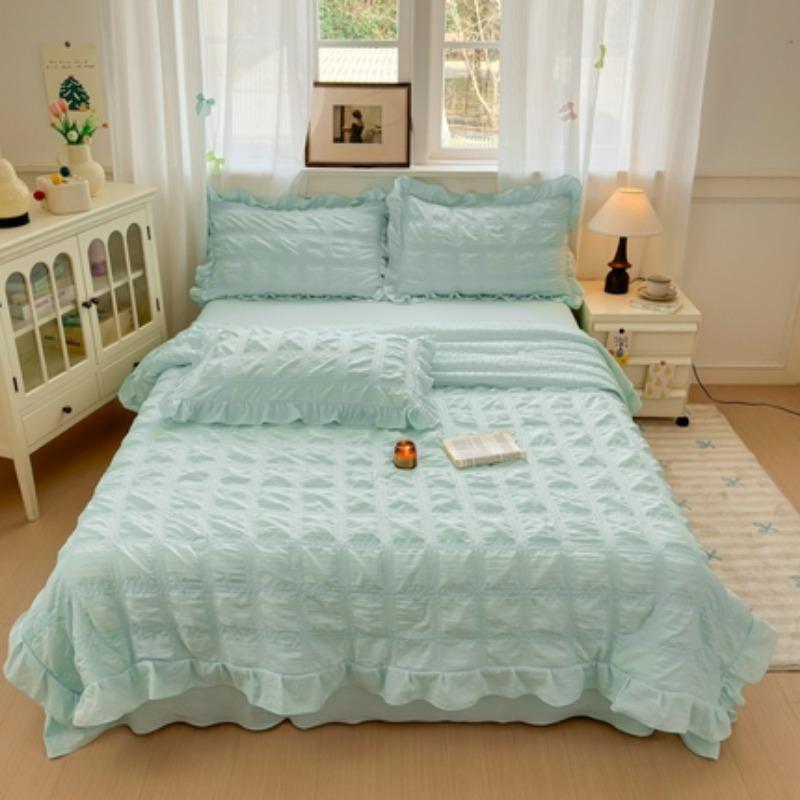 New Fashion Solid Color Lovely 7D Bean Korean Version Seersucker Single Summer Cool Quilt Breathable Home Quilt