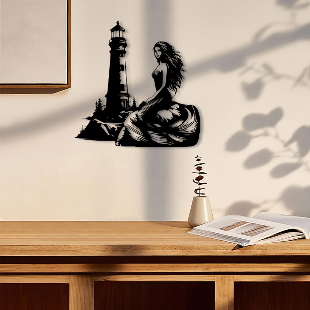 Mermaid Lighthouse Metal Wall Art Coastal Rust Resistant Home Decor Ocean Lovers Gift Farmhouse Hanging Ornament