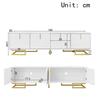 TV Cabinet, White, with 4 Textured Doors, Gold Handles and Legs, Living Room Furniture, 160 X 38 X 44 Cm