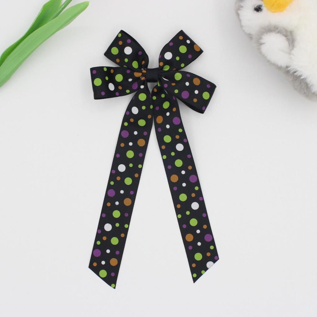 Printed Ribbed Band Long Ribbon Bow Hair Clip - Hot Selling Hair Accessory