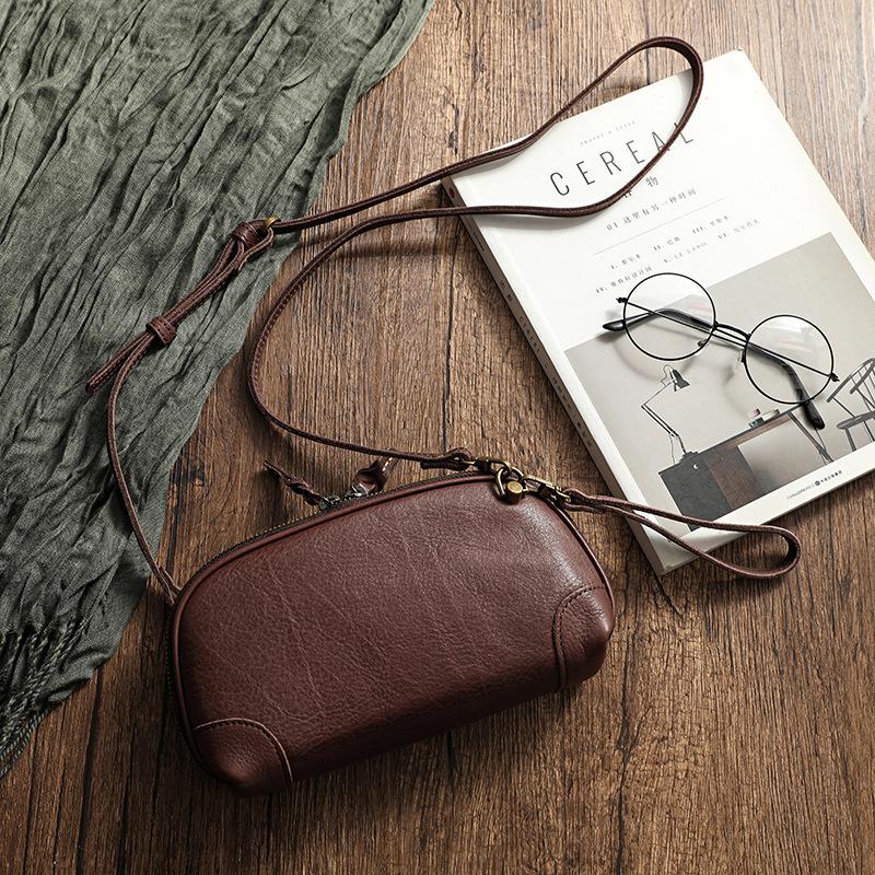 

Handmade Genuine leather shoulder bags for women 2026 Sling Bag zipper Small bag for phone wallets crossbody bags female Clutch кофейный