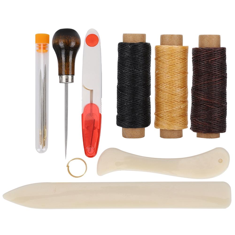 DIY Stitching Leather Hand Sewing Craft Tool Thimble Measuring Tape Awl Accessory Set