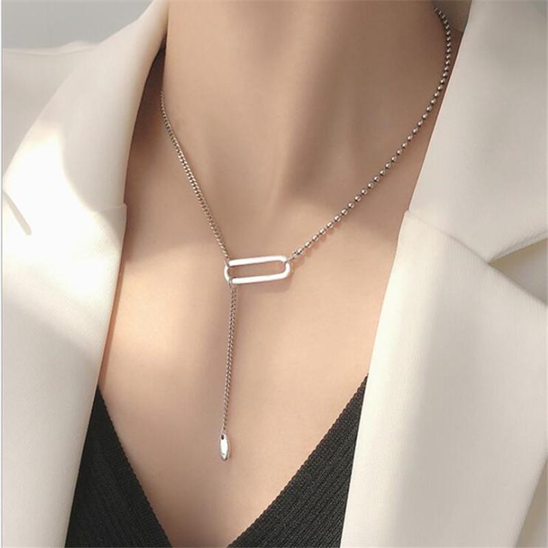 New Popular Geometric Shape O-shaped 925 Sterling Silver Jewelry Old Tassel Polished Oval Clavicle Chain Necklaces TYB388