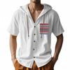 Summer Men's Lightweight Pocketed Breathable Linen Loose-Fit Hooded Cardigan Short-Sleeved Shirt