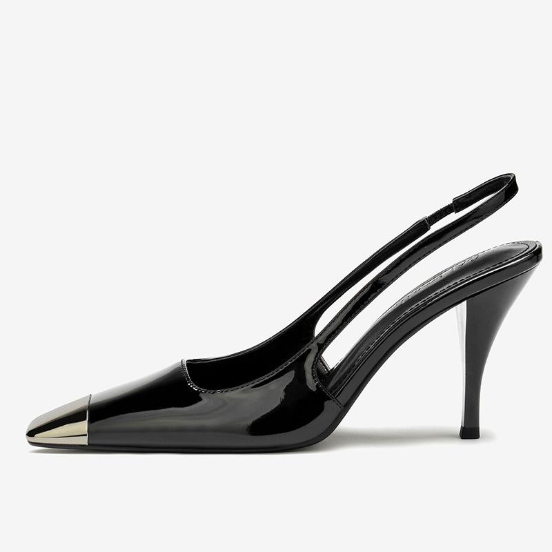 

Туфли с металлическим носком Rose Pointed, женские босоножки с узким ремешком, лакированные кожаные туфли-лодочки, туфли-стилеты на танкетке, высокие каблуки, клубная вечеринка 4.5