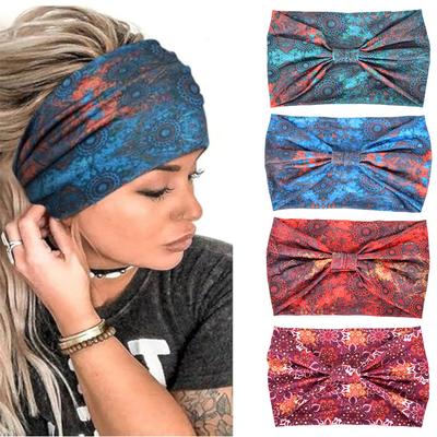 Boho štýl dámska široká čelenka retro čelenka elastický mäkký turban uzlový vhodný na jogu vlasové doplnky