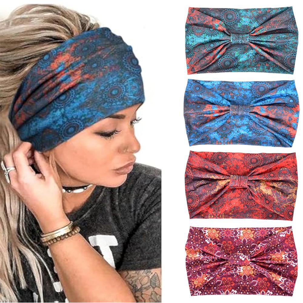 Bandă de păr lată pentru femei în stil boem, bentiță retro, turban elastic moale cu nod, potrivit pentru yoga, accesorii de păr