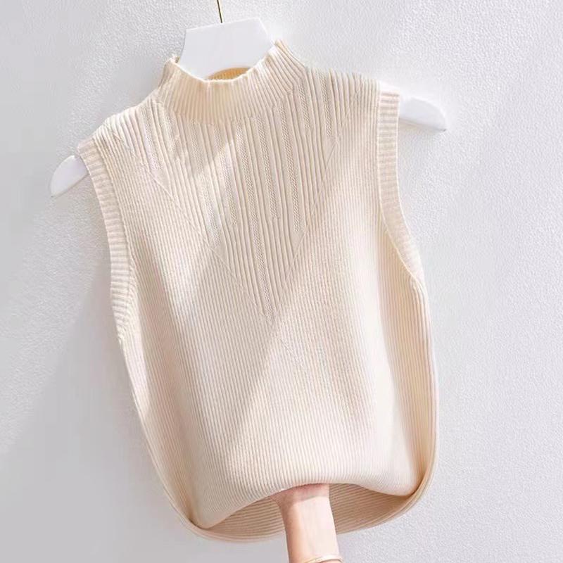 Summer Korean Solid Color Half Turtleneck Sleeveless Casual Knitted Vest For Women