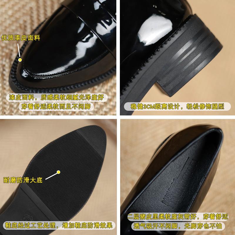 Kleine Lederschuhe Damen Herbst und Winter neu Innenhöhe erhöht Samt spitz Einzelne Schuhe schwarz Arbeit