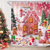 Highland Cow Christmas Shower Curtain, Funny Cute Animals Rustic Wooden Flower Board Winter Farmhouse Snow Bathroom Curtains