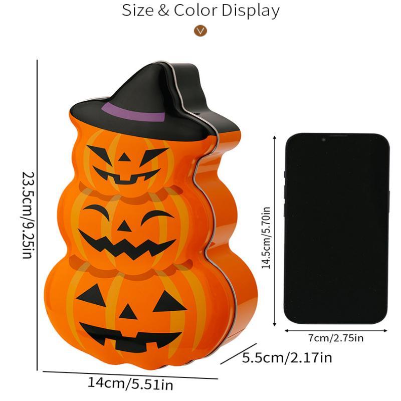 Halloween Pumpkin Stacked Tinplate Storage Box Lightweight Leakproof Cookie Holder for Kitchen Counter Decoration