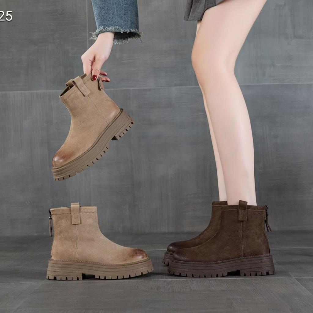 Retro British style thick-soled Martin boots for women's 2025 spring and autumn new models increase height and show thinness, versatile round head me