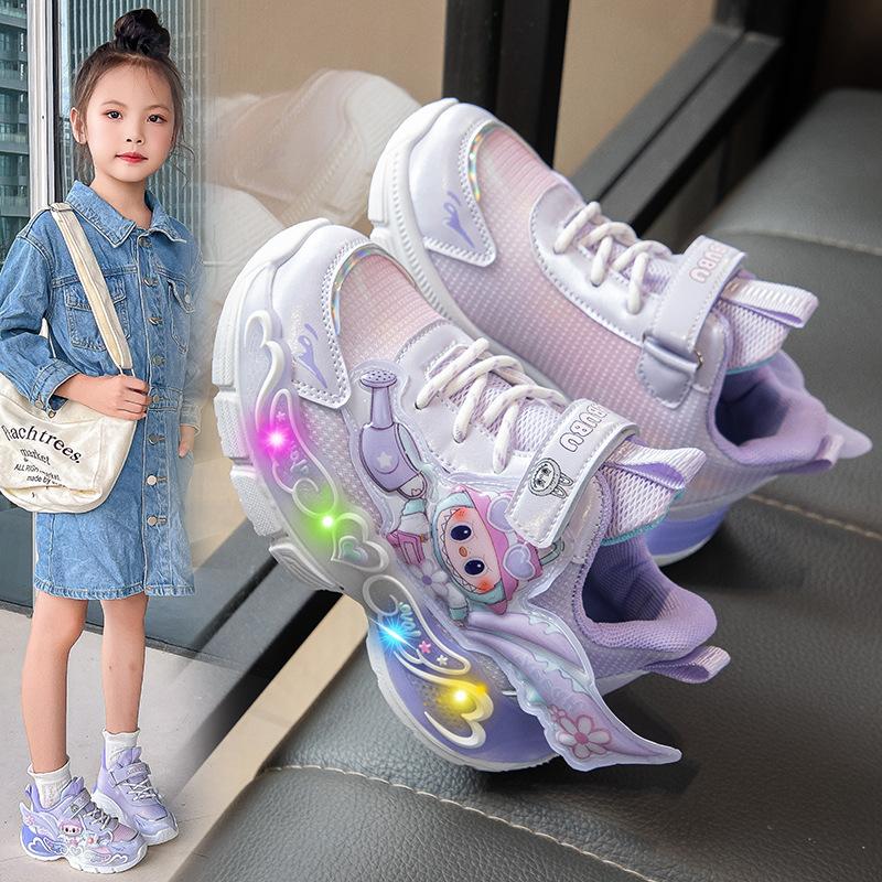 [Frühlings Kinder Prinzessin Leuchtende Sneaker mit Drehbarem Verschluss Leuchtende Freizeitschuhe für Mädchen]