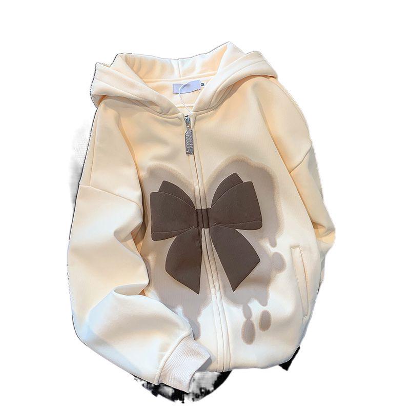 Women's Fashion Bow Hooded Sweatshirt & Cardigan - Trendy Polyester Long Sleeve for Spring/Autumn