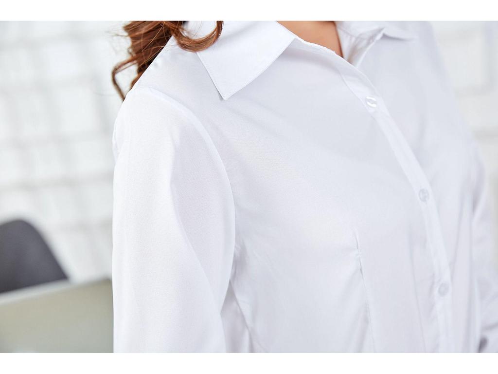 Damska Gruba Biała Koszula z Twillu z Długim Rękawem - Koreański Styl, Warstwa Bazowa, Rozmiar Plus Size, Slim Fit, Profesjonalna Odzież Robocza