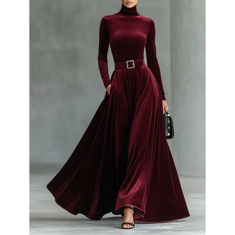 European and American Women's High Neck Long Sleeve Evening Gown Skirt