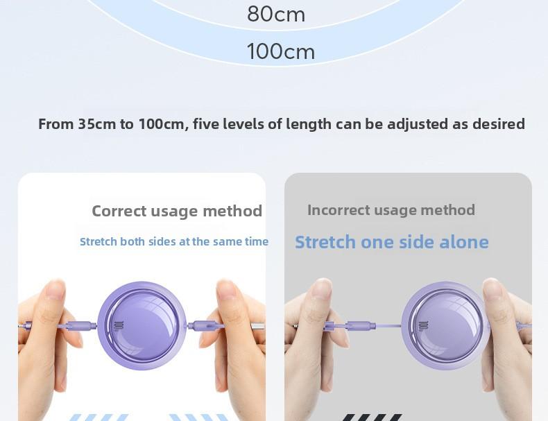 Retractable Four-in-One Data Cable 100W PD Fast Charge for USB-A/Micro Connectors for Mobile Phone Data Transfer