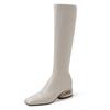 Exquisite little woman~ Korean version of temperament square head hollow thick heel side zipper large size but knee white boots women