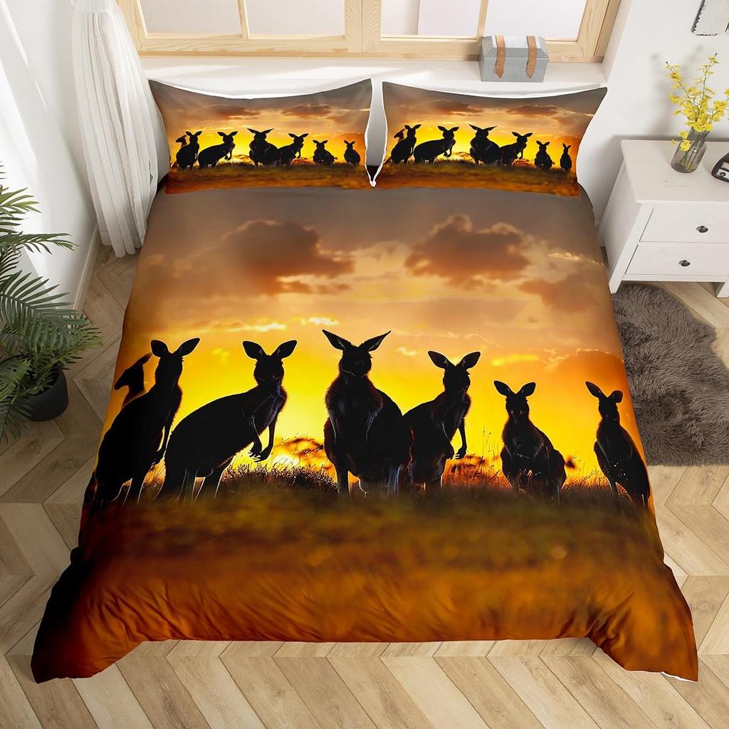 Kangaroo Sada povlečení na přikrývku pro děti Chlapci Dívky Povlaky na přikrývku Queen Lehký Péřový Pokojová dekorace 2 Povlaky na polštáře 1 Povlak na přikrývku Bez přikrývky