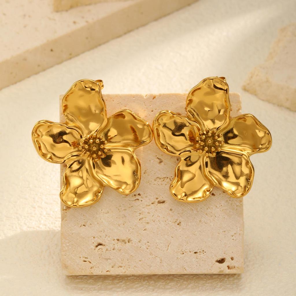 Flower Earrings Studs for Women Nickel Free, Chunky Stainless Steel Personality Big Pearl Floral Stud Earring Christmas Gift