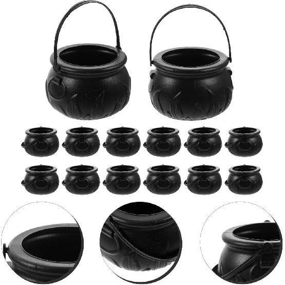 Ciieeo 12 Pcs Halloween Cauldron Kettle Plastic Mini Witch Cauldron Black Candy Holder for Halloween Decor Party Favor Decoration