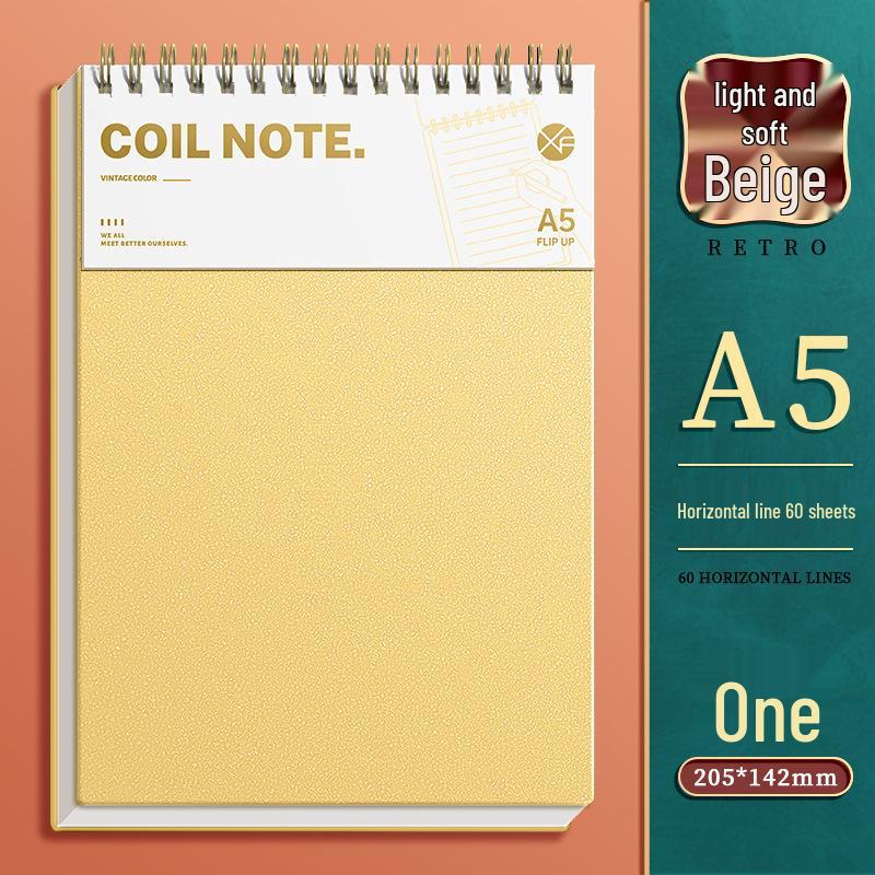 Retro Verdicktes A5 B5 Spiralnotizbuch mit Top-Bindung für Studenten – Liniert Kariert