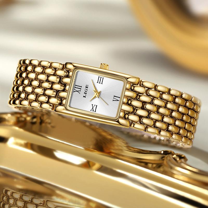New Gold Watch Women Fashion Creative Square Quartz Women's Watches Simple Waterproof Date Chronograph Relogio Feminino+BOX