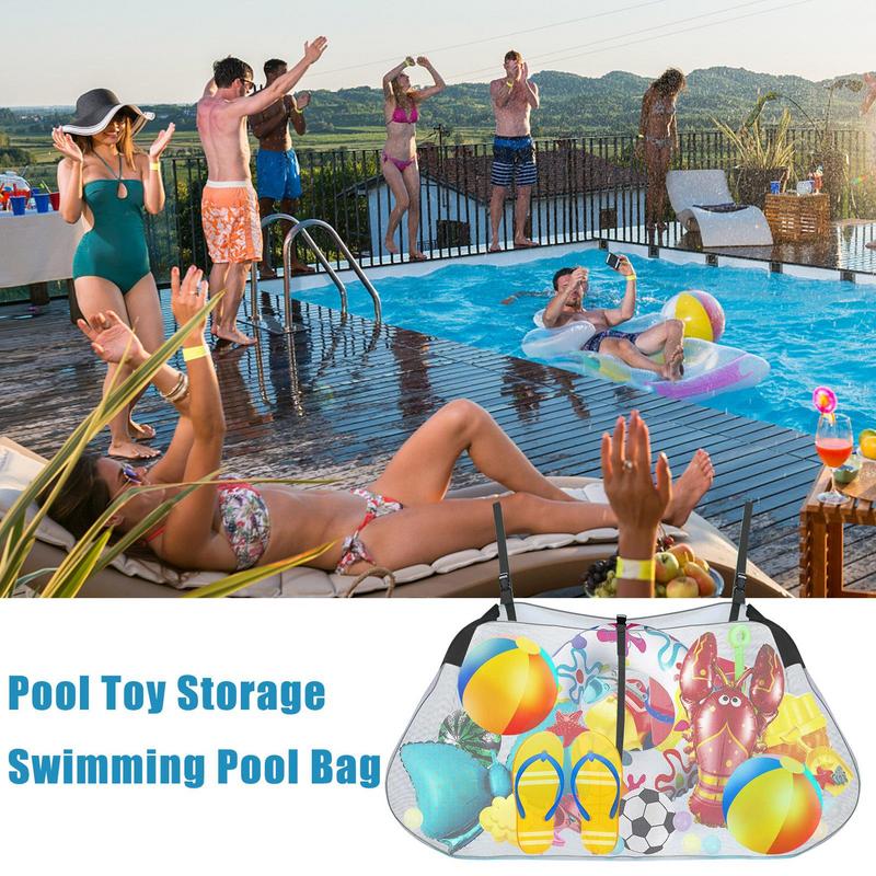 Hanging Net Water Toys Storage Mesh Bag Pool Noodles Inflatable Rafts Basketball Pool Float Storage Net Swim Ring Organizer