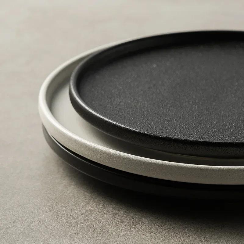 Japanese Style Quicksand Steak Plate 8 Inch Non Slip Household Western Food Pasta Tableware Restaurant Black Frosted Flat Plates