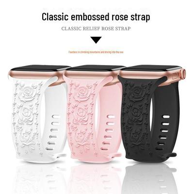 Big Rose Embossed Sports Wristband for Apple Watch (Series 1-9)