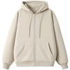 Long Solid Loose Plus Sizes [ODFMCE] Women's Fall/Winter Hoodie, Sleeve, Zip-Up, Fleece-Lined, Color, Stylish, Casual, Fit, (JP, Alphabet, 2XL, Beige)