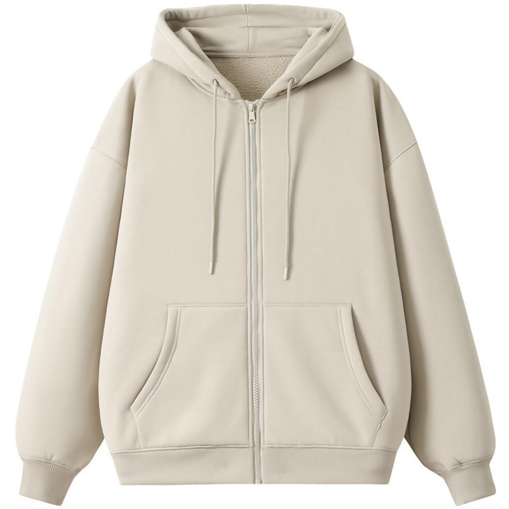 

Длинный Однотонный Свободный Больших Размеров [ODFMCE] Женский Осенне-Зимний Худи, Рукав, На Молнии, На Флисовой Подкладке, Цветной, Стильный, Повседневный, Посадка, (JP, Алфавит, 2XL, Бежевый) бежевый