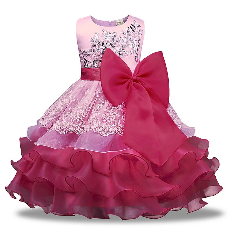 Baby Girls Bow Knot Ruffles Lace Princess Dress Sequins Wedding Party Gown Skirts Dresses