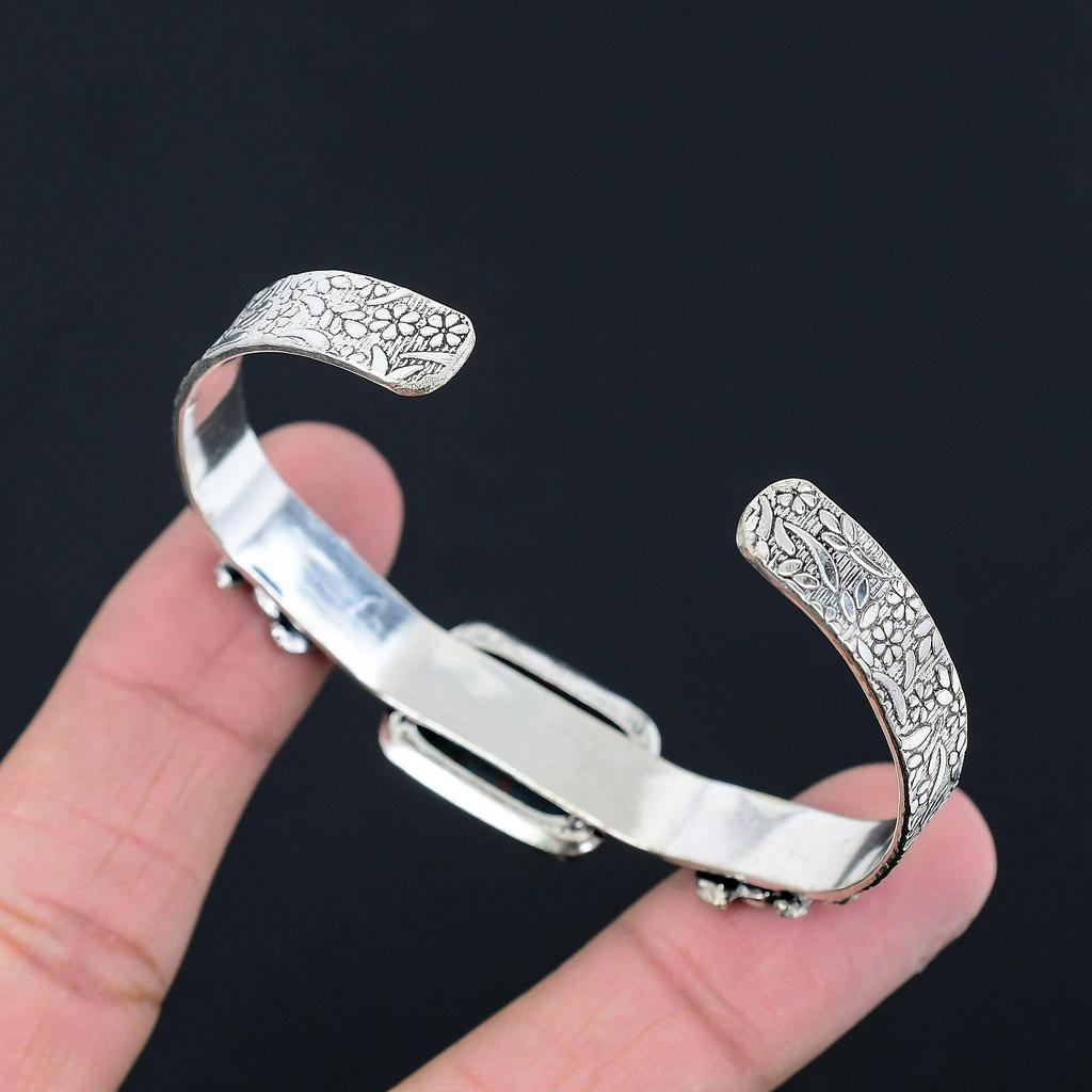 Bloodstone Stone Sterling Silver March Anniversary Wife Flower Engagement Bangle