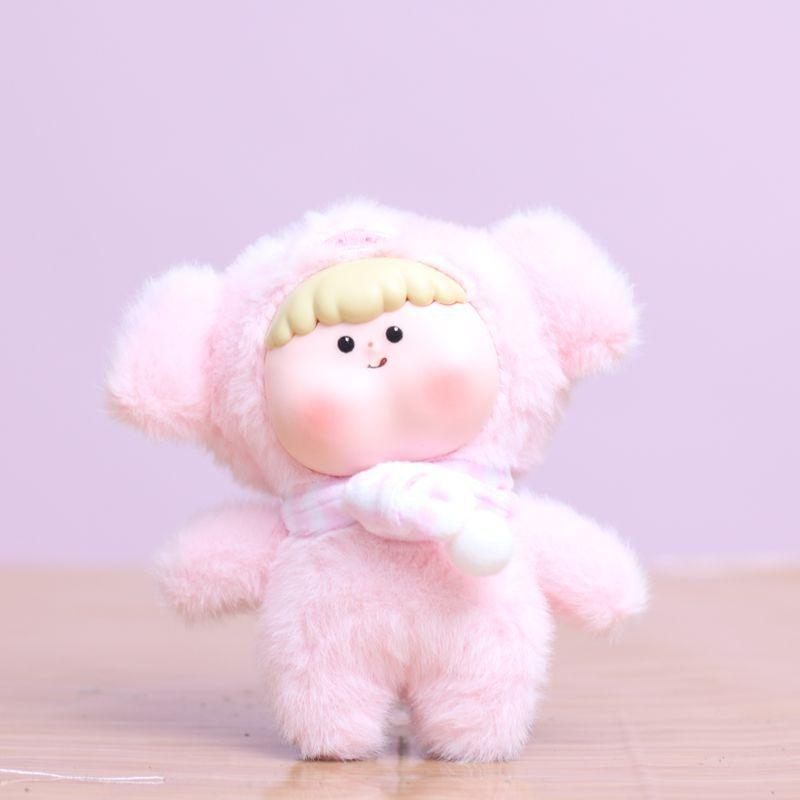 Cute Animal Vinyl Face Plush Toy Fluffy Pig Elephant Unicorn Collection Model Toy Kawaii Panda Keychain Pendant Hang Bag Plushie