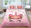 Pink Unicorn Flowers Duvet Cover Set King Queen Double Size Polyester Comforter Cover With Pillowcase For Kids Girls Bedding Set