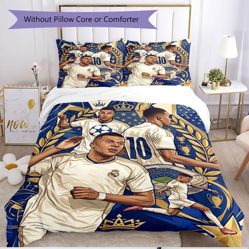 3-teiliges Bettbezug-Set (1 * Bettbezug + 2 * Kissenbezug, ohne Kern), Kylian Mbappe Druck Weiches Ganzjahres-Bettwäscheset, Dekoration für Schlafzimmer zu Hause Geschenk