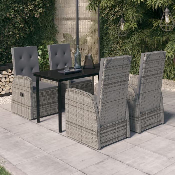 VidaXL Ensemble de salle à manger de jardin avec coussins 5 pcs Gris, 68.4 kg