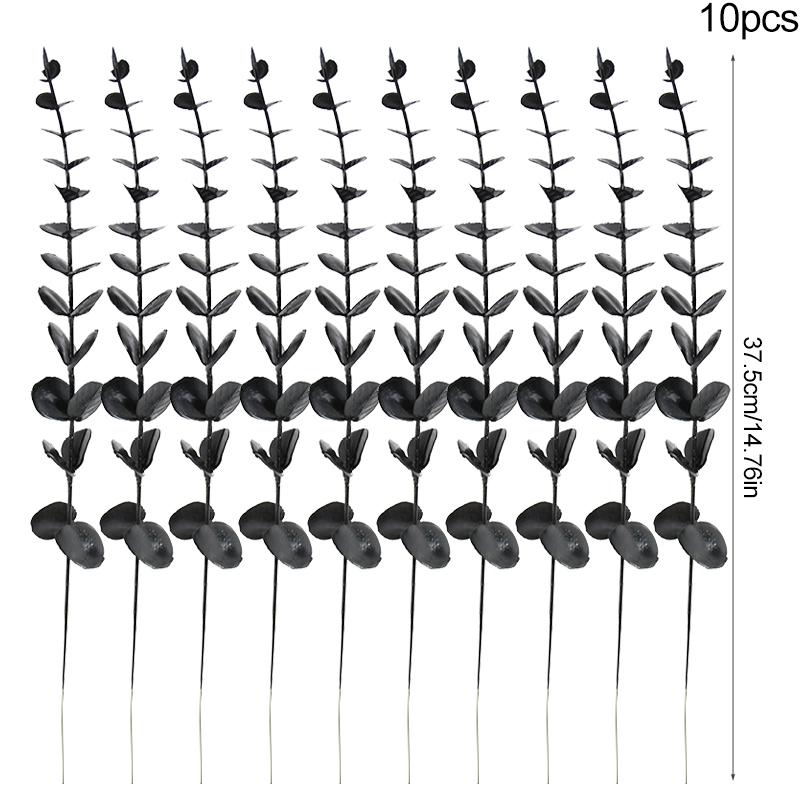 

10 шт. Хэллоуин Черные листья эвкалипта Ветка Искусственное растение Искусственный цветок Шелковый лист Букет для Хэллоуин Вечеринка Домашний Декор стола length 37.5cm
