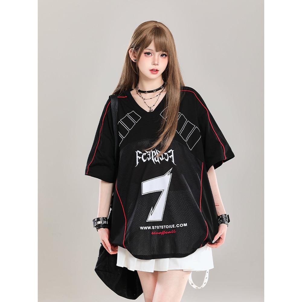 

Летняя Женская Сине-белая Дышащая Свободная Многофункциональная Модная Футболка High Street с Принтом и Бантом V-образным Вырезом XXS