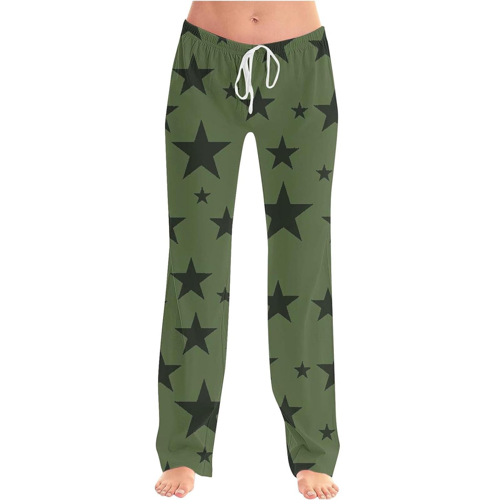 

Женские модные свободные повседневные брюки со звездным принтом L армия зеленый