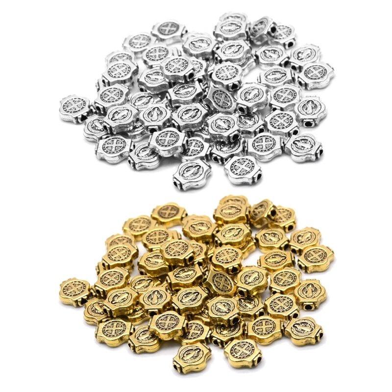 50pcs Vintage Religious Costume Saint Benedict Medal Round Loose Bead Jewelry Making Jewelry DIY Necklace Bracelet Jewelry