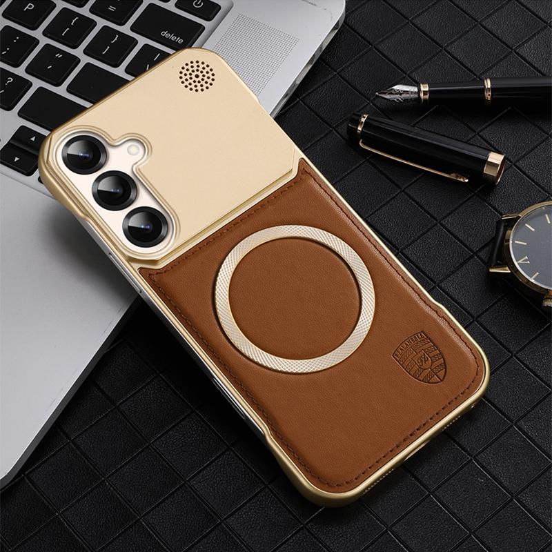 KEYSION Luxury Magnetic PU Leather Aromatherapy Phone Case for Samsung Galaxy S24 S25 Ultra Wireless Charging Borderless Cover