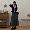 Women's High-Waisted Woolen Pleated A-Line Skirt - Mid-Length, Petite Fit, Autumn/Winter Solid Color Skirt with Good Drape.
